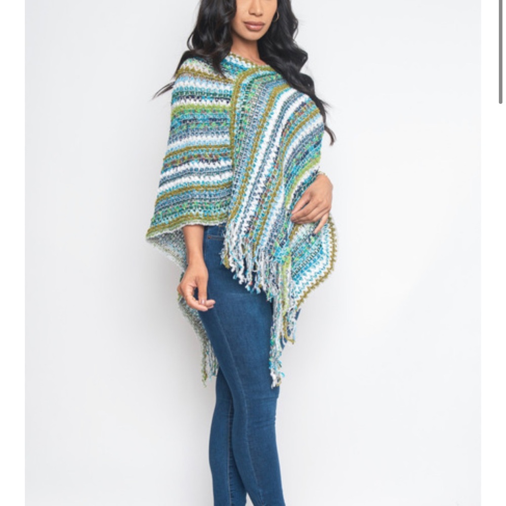 Blue/multicolor poncho sweater